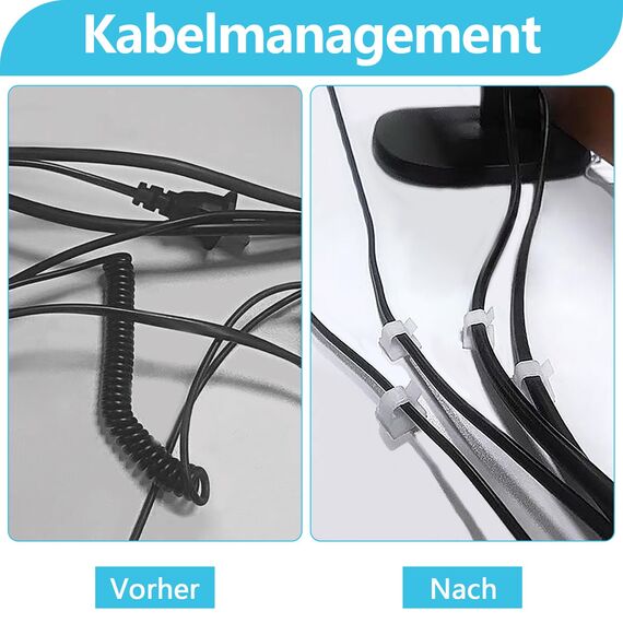 Abnii 100 Stück Kabelhalter Selbstklebend, Kabelclips Schreibtisch für Kabelklemmen Kabelbefestigung Kabelführung Organizer Haken Draht Halter für Kabelmanagement Lichterkette, Groß