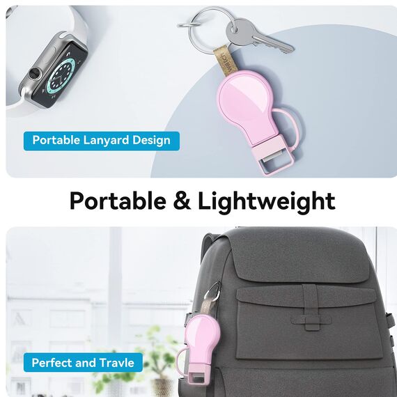 LVFAN Ladegerät für Apple Watch, iWatch Ladegerät Unterwegs, Kabelloses Tragbare Reiseladegerät Zubehör, USB Portable Wireless Travel Charger für Apple Watch 10 9 8 7 6 5 4 3 2 SE Ultra 2 (Rosa)
