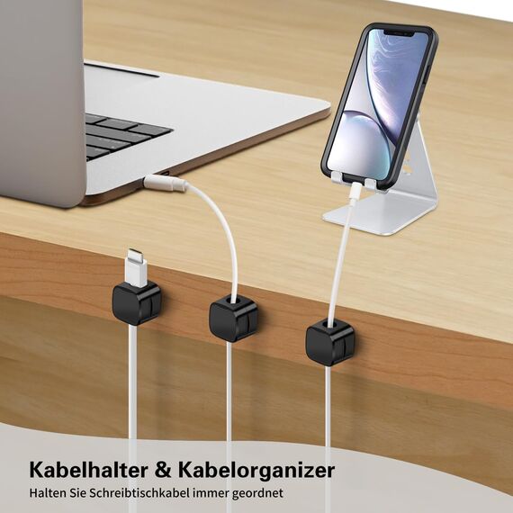 6-Pack Kabelhalter Schreibtisch, NISTARCE Kabelorganizer, Kabelclips Magnetisch[Starker Kleber] Telefon-Ladungskabel-Organisator für Schreibtisch, Zuhause, Büro, Auto(Schwarz)