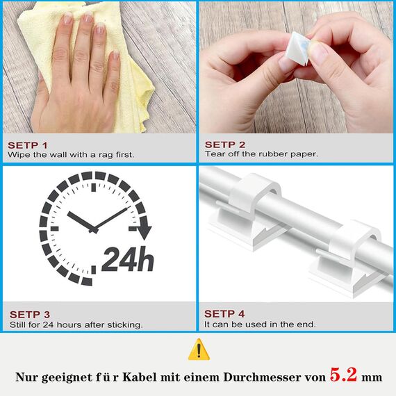 SZFUDIGO kabelhalter selbstklebend 50 Pack,klebehaken Weiß,kabelorganizer,kabelclips selbstklebend,kabelklemmen,kabelführung,Indoor and Outdoor Cable Clips,Fairy Lights