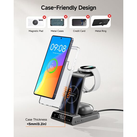 Induktive Ladestation für Samsung S25 Ultra, 3 in 1 Kabelloses Ladestation für Galaxy S25/S24/S23/Z Fold/Z Flip 7, für Samsung Galaxy Watch 8/8 Classic/7/Ultra/6/5/4, Galaxy Buds3 Pro (Ohne Adapter)