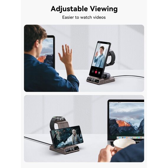Wireless Charger für Samsung Galaxy S25 Ultra, Induktive Ladestation mit Digitaluhr für Samsung Galaxy Watch 8/7/Ultra, 3 in 1 Ladestation Samsung für Galaxy S24/S23, Galaxy Watch 6, Active 2, Buds