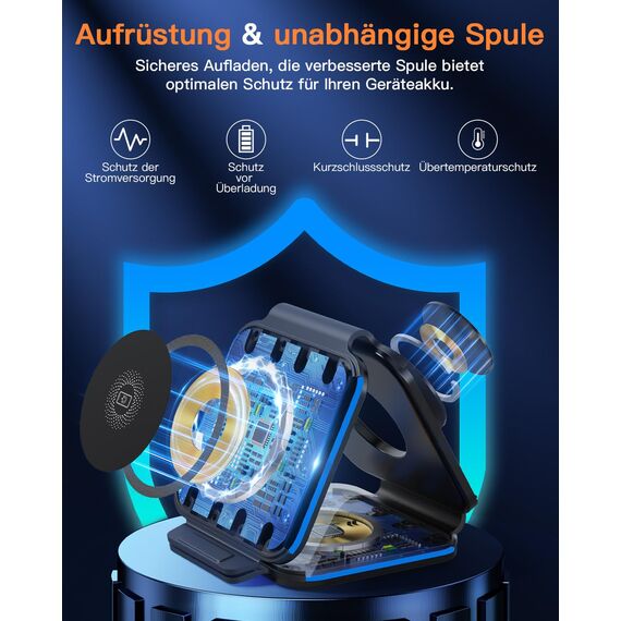 ZUMSEY 3 in 1 Faltbare Kabellose Ladestation, Ladestation für Apple Watch und iPhone, Wireless Charger für iPhone 17 Pro Max 16 15 14 13 12, für Apple Watch Ultra 3/11/10/9/Ultra 2/AirPods Pro 3/4/3/2