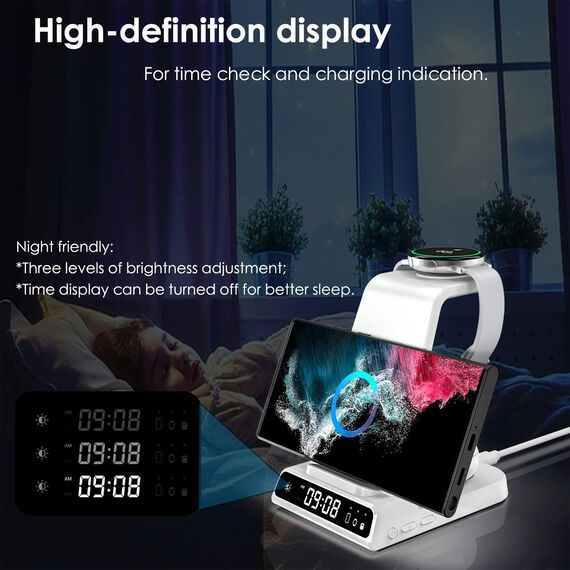 leQuiven Induktive Ladestation für Samsung S25 Ultra, 3 in 1 Kabelloses Ladestation für Galaxy S25/S24/S23/Z Flod 7/Z Flip 7, für Samsung Galaxy Watch 8/8 Classic/7/Ultra/6/5 Pro, Galaxy Buds3/3 Pro