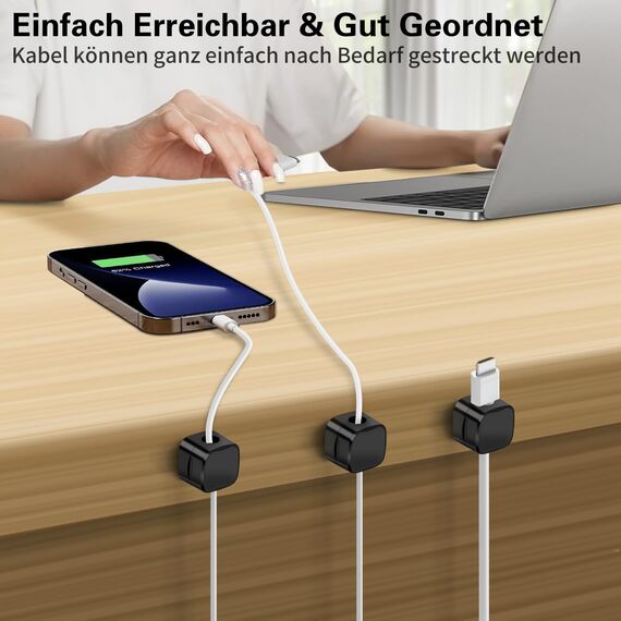 6-Pack Kabelhalter Schreibtisch, NISTARCE Kabelorganizer, Kabelclips Magnetisch[Starker Kleber] Telefon-Ladungskabel-Organisator für Schreibtisch, Zuhause, Büro, Auto(Schwarz)