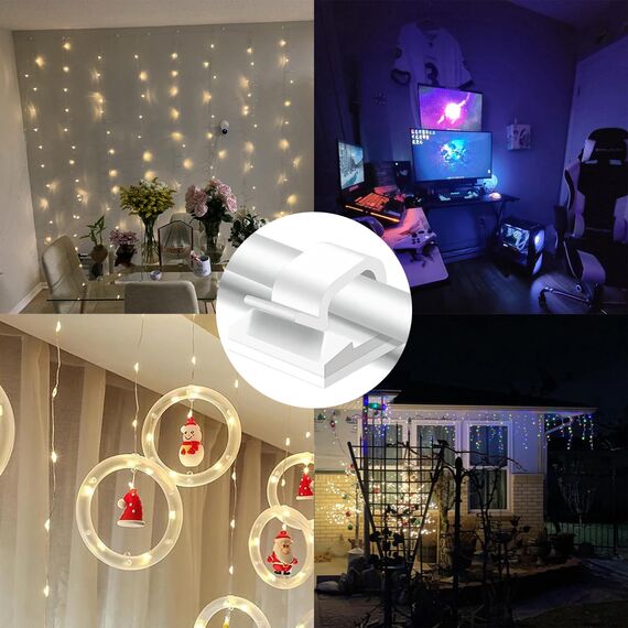 SZFUDIGO kabelhalter selbstklebend 50 Pack,klebehaken Weiß,kabelorganizer,kabelclips selbstklebend,kabelklemmen,kabelführung,Indoor and Outdoor Cable Clips,Fairy Lights