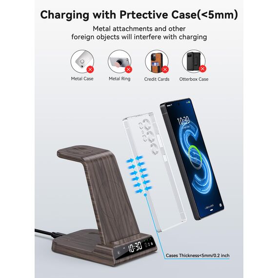 Wireless Charger für Samsung Galaxy S25 Ultra, Induktive Ladestation mit Digitaluhr für Samsung Galaxy Watch 8/7/Ultra, 3 in 1 Ladestation Samsung für Galaxy S24/S23, Galaxy Watch 6, Active 2, Buds