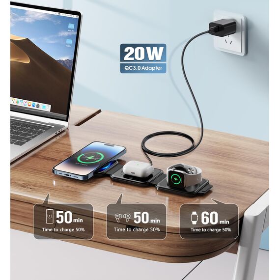 Mag-Safe Ladegerät für Phone mit 20W Schnelles Adapter, Wireless Charger induktive ladestation für Phone 17/16/15/14/13/12 Serie, Ohrhörer 3/2, LED kabelloses ladegerät mit Zwei Ladeanschlüssen