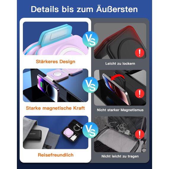 ZUMSEY 3 in 1 Faltbare kabellose Reiseladestation, Apple Ladestation Für Apple Watch und iPhone iPods, Wireless Charger für iPhone 16 15 14 13 12 Pro Max Plus/iWatch 10/9/Ultra/8/7/6/SE/5/4/3/AirPods