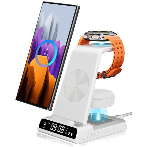 leQuiven Induktive Ladestation für Samsung S25 Ultra, 3 in 1 Kabelloses Ladestation für Galaxy S25/S24/S23/Z Flod 7/Z Flip 7, für Samsung Galaxy Watch 8/8 Classic/7/Ultra/6/5 Pro, Galaxy Buds3/3 Pro