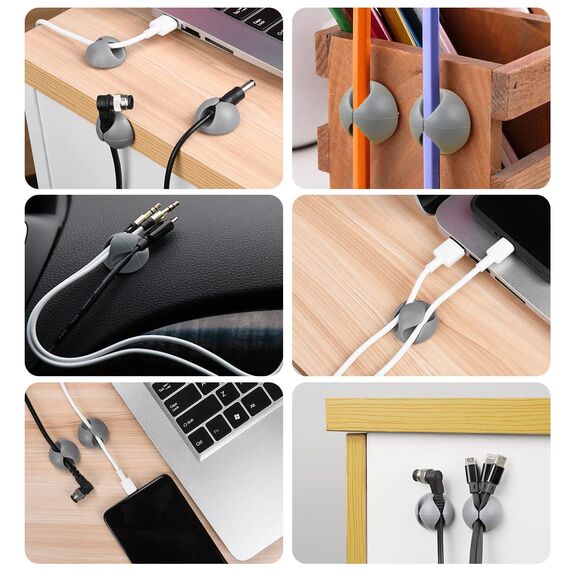 URAQT Kabelclips Kabelhalter, 15 pcs Vielzwecke Kabelführung Kabel Organizer Set für Schreibtisch, Netzkabel, USB Ladekabel, Ladegeräte, Audiokabel (Grau)