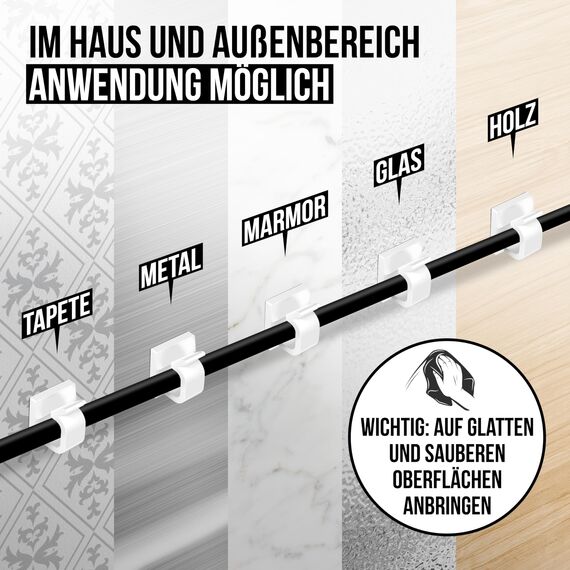 MYMIND® Kabelhalter selbstklebend 50 Stück Indoor & Outdoor – Kabelclips für Kabelmanagement – Kabelklemmen & Kabelorganisator für Schreibtisch – Kabelbefestigung für Lichterkette
