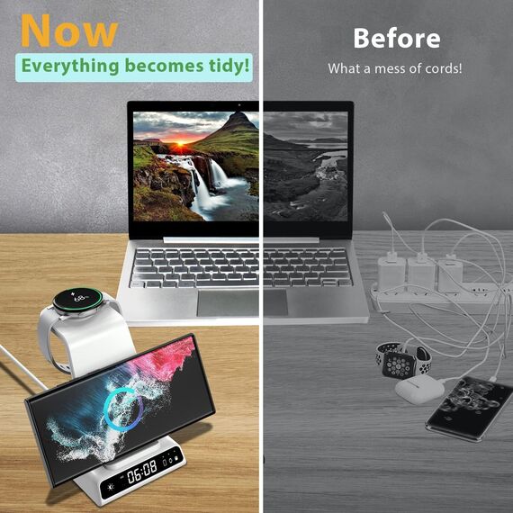 leQuiven Induktive Ladestation für Samsung S25 Ultra, 3 in 1 Kabelloses Ladestation für Galaxy S25/S24/S23/Z Flod 7/Z Flip 7, für Samsung Galaxy Watch 8/8 Classic/7/Ultra/6/5 Pro, Galaxy Buds3/3 Pro