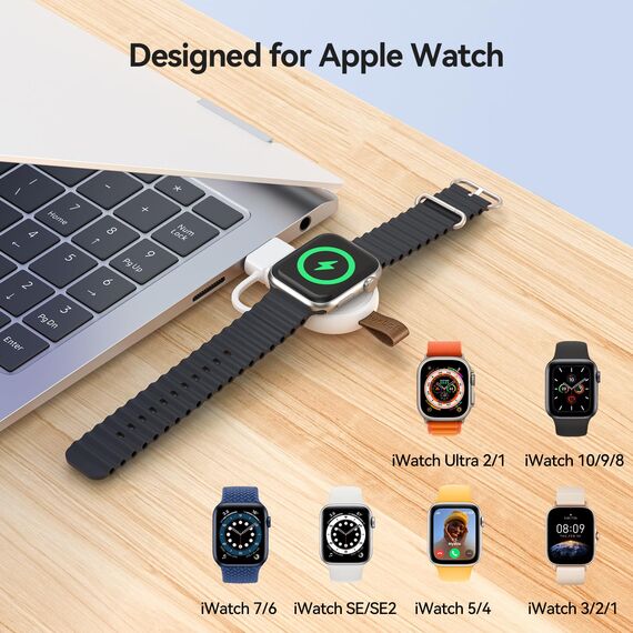 NEWDERY Tragbares Ladekabel für Apple Watch, Schnelles Kabelloses Laden iwatch Ladegerät, USB C & USB A, Magnetisches iWatch Reiseladegerät für Apple Watch Ultra2/1,Serie 9 8 7 6 5 4 3 2 1 SE