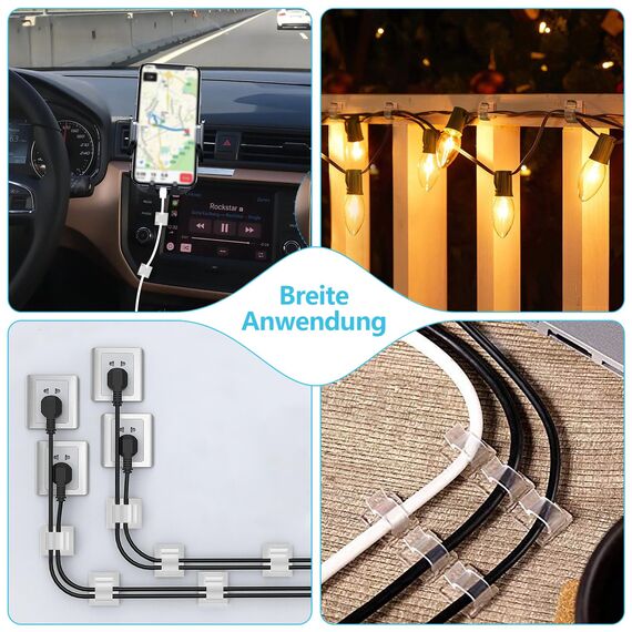 Abnii 100 Stück Kabelhalter Selbstklebend, Kabelclips Schreibtisch für Kabelklemmen Kabelbefestigung Kabelführung Organizer Haken Draht Halter für Kabelmanagement Lichterkette, Groß