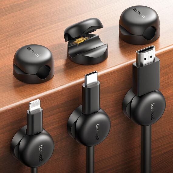 Lamicall [6 Stück] Kabelhalter Kabelclips, Kabel Organizer - [Kleiner & Raumsparender] Feder Kabelklemmen Selbstklebend, Kabelmanagement für Schreibtisch, Nachttisch, Kabelorganizer Auto für Ladekabel
