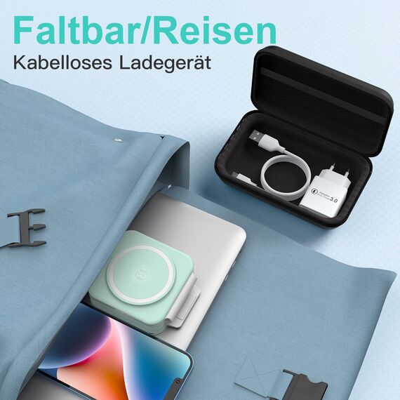 ZUMSEY 3 in 1 Faltbare kabellose Reiseladestation, Apple Ladestation Für Apple Watch und iPhone iPods, Wireless Charger für iPhone 16 15 14 13 12 Pro Max Plus/iWatch 10/9/Ultra/8/7/6/SE/5/4/3/AirPods