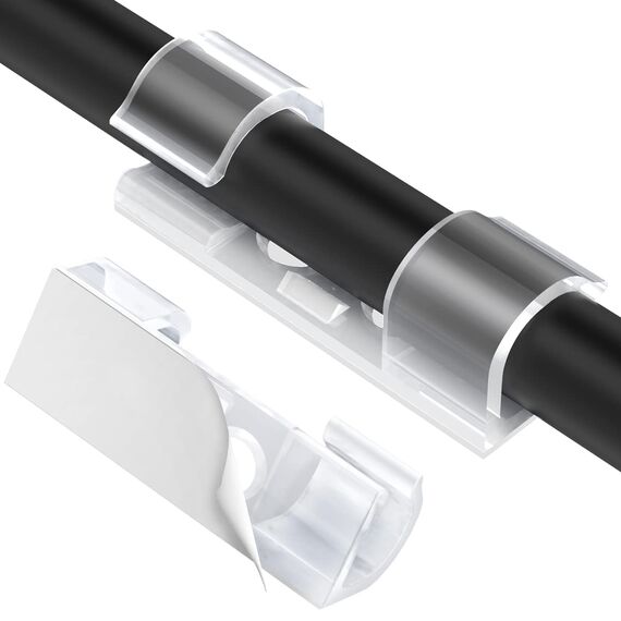 AGPTEK 30 Stück Kabelclips, Selbstklebende Kabelhalter für Schreibtisch, Netzkabel, Verlängerungskabel, TV-Kabel, LAN-Kabel, Kabelklemme Set mit Schrauben, keine Spur Kabelmanagement, Transparent