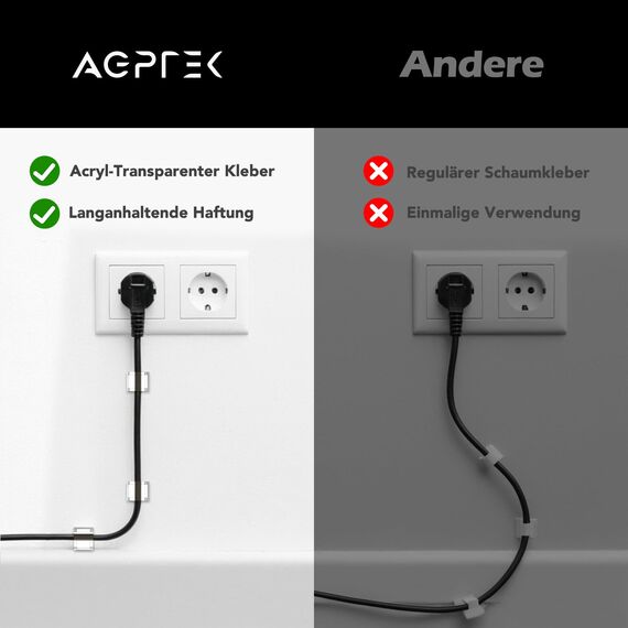 AGPTEK 60 Stück Kabelclips, selbstklebend, verstellbar, Premium-Acrylkabel, zur Aufbewahrung von elektrischen Drähten, Kabelbinder, für Organizer Büro/PC/Ladegerät/Lampe/Led Strip, Transparent