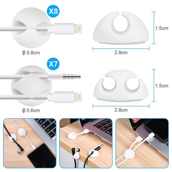 URAQT Kabelclips Kabelhalter, 15 pcs Vielzwecke Kabelführung Kabel Organizer Set für Schreibtisch, Netzkabel, USB Ladekabel, Ladegeräte, Audiokabel (Weiß)