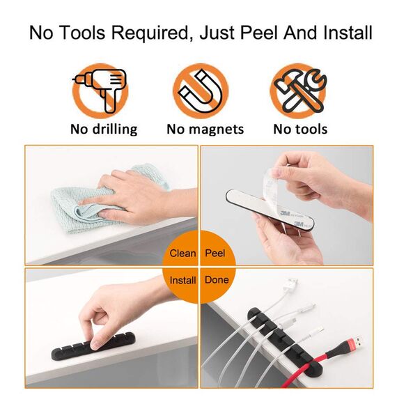 Kabelhalter Kabelclips, 5 Stück Kabelmanagement Selbstklebend Kabel Organizer für Schreibtisch, Netzkabel, USB Ladekabel, Kabelführung, Audiokabel, Büro und Privatanwender, Schwarz