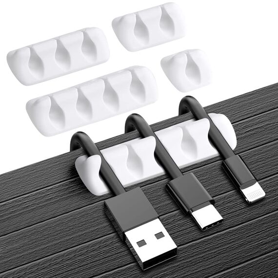 URAQT Kabelclips Kabelhalter, 5 Stück Vielzwecke Kabelführung Kabel Organizer Set für Schreibtisch, Netzkabel, USB Ladekabel, Ladegeräte, Audiokabel (mini-Weiss)