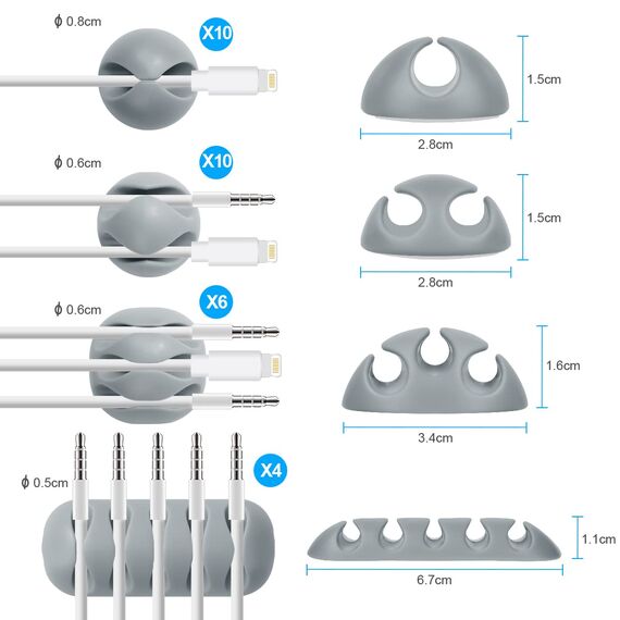 URAQT Kabelclips Kabelhalter, 30pcs Vielzwecke Kabelführung Kabel Organizer Set für Schreibtisch, Netzkabel, USB Ladekabel, Ladegeräte, Audiokabel (Grau)