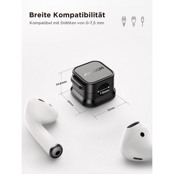 JOYROOM 6 Stück Kabelhalter Kabelclips Verstellbare Kabel Organizer Magnetische Kabelmanagement Selbstklebend Kabelhalter für Schreibtisch, Nachttisch, Ladekabeln, HDMI, USB, Audiokabel, Schwarz