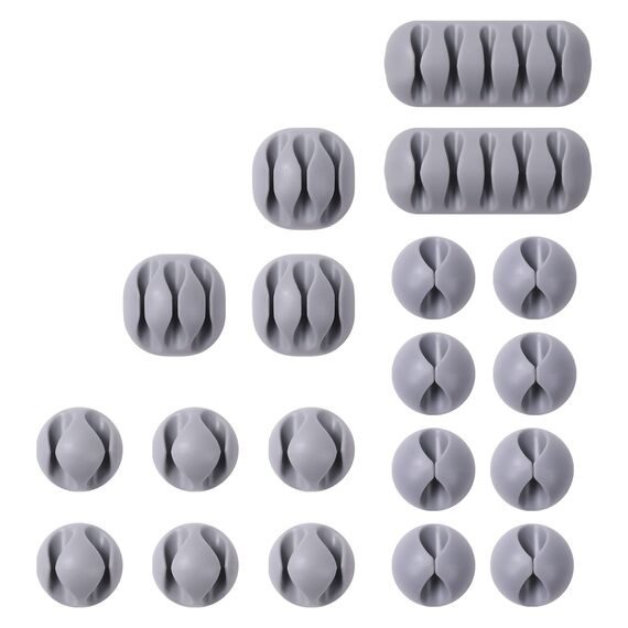 URAQT Kabelclips Kabelhalter, 20pcs Vielzwecke Kabelführung Kabel Organizer Set für Schreibtisch, Netzkabel, USB Ladekabel, Ladegeräte, Audiokabel (Grau)