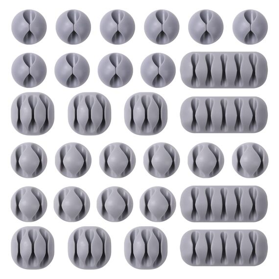 URAQT Kabelclips Kabelhalter, 30pcs Vielzwecke Kabelführung Kabel Organizer Set für Schreibtisch, Netzkabel, USB Ladekabel, Ladegeräte, Audiokabel (Grau)