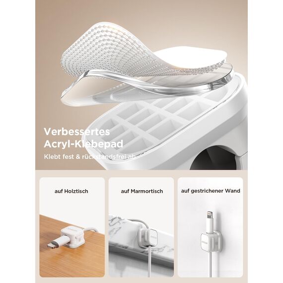 JOYROOM 6 Stück Kabelhalter Kabelclips Verstellbare Kabel Organizer Magnetische Kabelmanagement Selbstklebend Kabelhalter für Schreibtisch, Nachttisch, Ladekabeln, HDMI, USB, Audiokabel, Weiß