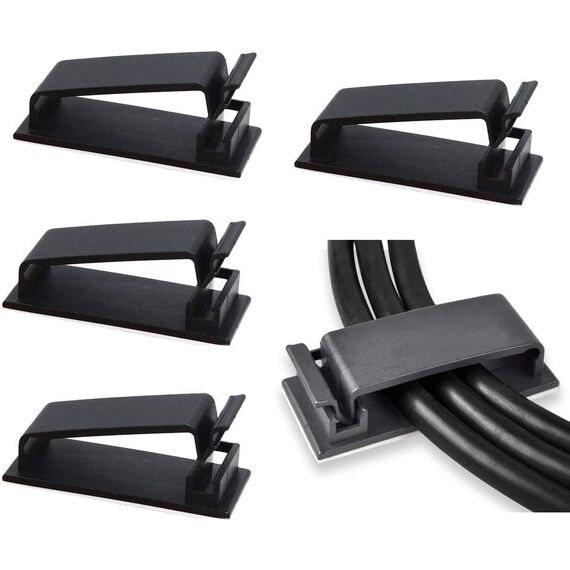 SOULWIT® 50 Stück Stark Selbstklebende kabelmanagement, Kabel Organizer, Kabel Clips für TV, PC, Laptop, Ethernet Kabel, Schreibtisch, Heim, Büro (Schwarz)