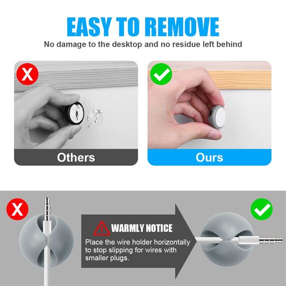 URAQT Kabelclips Kabelhalter, 30pcs Vielzwecke Kabelführung Kabel Organizer Set für Schreibtisch, Netzkabel, USB Ladekabel, Ladegeräte, Audiokabel (Grau)