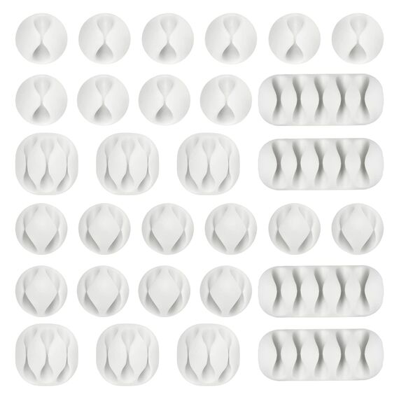 URAQT Kabelclips Kabelhalter, 30pcs Vielzwecke Kabelführung Kabel Organizer Set für Schreibtisch, Netzkabel, USB Ladekabel, Ladegeräte, Audiokabel (Weiß)