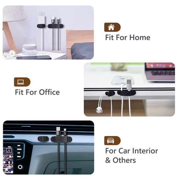 URAQT Kabelclips Kabelhalter, 12 Stück Vielzwecke Kabelführung Kabel Organizer Set für Schreibtisch, Netzkabel, USB Ladekabel, Ladegeräte, Audiokabel, Schwarz