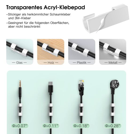 AGPTEK 30 Stück Kabelclips, Kabelhalter mit Klebstoff Gesicherte Unterlage, Kabelklemme Set für Schreibtisch, Netzkabel, USB Ladekabel, Ladegeräte und Audiokabel, 30 Set Kabelclips und Schrauben, Weiß