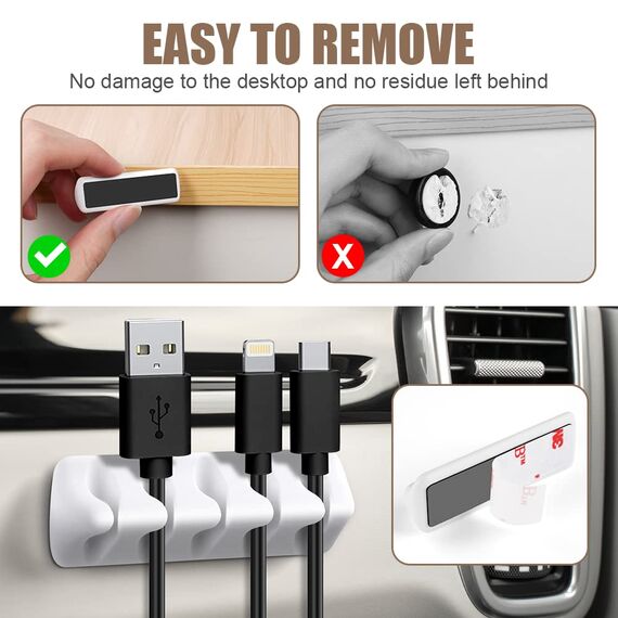 URAQT Kabelclips Kabelhalter, 5 Stück Vielzwecke Kabelführung Kabel Organizer Set für Schreibtisch, Netzkabel, USB Ladekabel, Ladegeräte, Audiokabel (mini-Weiss)