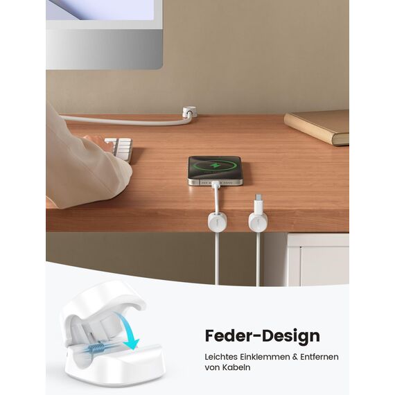 [6 Stück] Lamicall Kabelhalter Kabelclips, Kabel Organizer - [Einhand-Bedienung] Feder Kabelklemmen Selbstklebend, Kabelorganizer für Schreibtisch/Wand, Kabelmanagement für Netzkabel, HDMI, Ladekabel