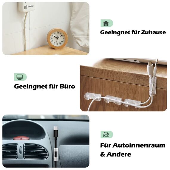 AGPTEK 30 Stück Kabelclips, Selbstklebende Kabelhalter für Schreibtisch, Netzkabel, Verlängerungskabel, TV-Kabel, LAN-Kabel, Kabelklemme Set mit Schrauben, keine Spur Kabelmanagement, Transparent