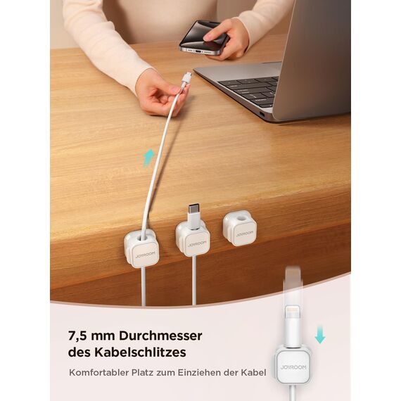 JOYROOM 6 Stück Kabelhalter Kabelclips Verstellbare Kabel Organizer Magnetische Kabelmanagement Selbstklebend Kabelhalter für Schreibtisch, Nachttisch, Ladekabeln, HDMI, USB, Audiokabel, Weiß