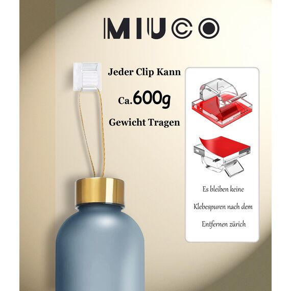 MiuCo 120 Stück Kabelhalter Selbstklebend - Kabelclips für Kabelmanagement und Kabel Organizer - Kabelklemmen & Kabelbefestigung am Schreibtisch - Transparent Kabelführung (Lichterkette Befestigung)