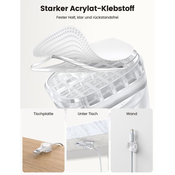 [6 Stück] Lamicall Kabelhalter Kabelclips, Kabel Organizer - [Einhand-Bedienung] Feder Kabelklemmen Selbstklebend, Kabelorganizer für Schreibtisch/Wand, Kabelmanagement für Netzkabel, HDMI, Ladekabel