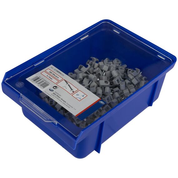 REV Expressschellen, 300 St. Nagelschellen - Kabelschellen, 4-7mm, Nagel mit Ø 2mm, Kunststoff, grau