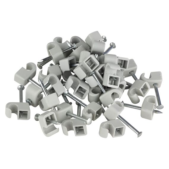 REV Expressschellen, 300 St. Nagelschellen - Kabelschellen, 4-7mm, Nagel mit Ø 2mm, Kunststoff, grau