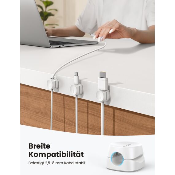 [6 Stück] Lamicall Kabelhalter Kabelclips, Kabel Organizer - [Einhand-Bedienung] Feder Kabelklemmen Selbstklebend, Kabelorganizer für Schreibtisch/Wand, Kabelmanagement für Netzkabel, HDMI, Ladekabel