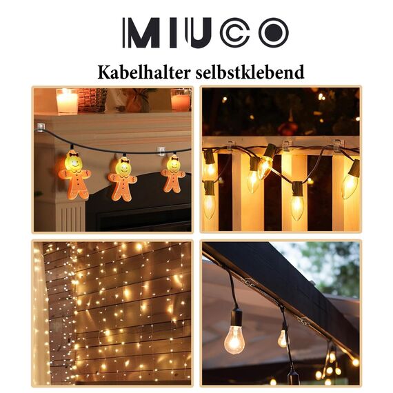 MiuCo 120 Stück Kabelhalter Selbstklebend - Kabelclips für Kabelmanagement und Kabel Organizer - Kabelklemmen & Kabelbefestigung am Schreibtisch - Transparent Kabelführung (Lichterkette Befestigung)