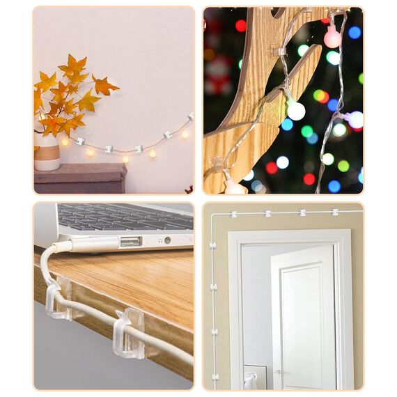 MiuCo 120 Stück Kabelhalter Selbstklebend - Kabelclips für Kabelmanagement und Kabel Organizer - Kabelklemmen & Kabelbefestigung am Schreibtisch - Transparent Kabelführung (Lichterkette Befestigung)