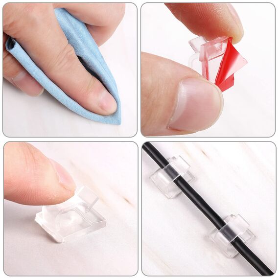 Blulu 100 Stück Mini-Kabelclips für den Außenbereich mit Klebebändern, Lichterclips, dekorative Clips, selbstklebende Haken, Drahthalter für Weihnachten und Weihnachtsbeleuchtung (transparent, groß)