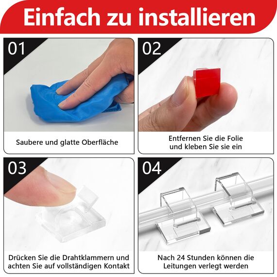 Abnii 100 Stück Kabelhalter Selbstklebend, Kabelclips Schreibtisch für Kabelklemmen Kabelbefestigung Kabelführung Organizer Haken Draht Halter für Kabelmanagement Lichterkette, Groß