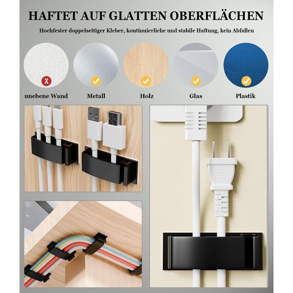 MiuCo 60 Stück kabelklemmen schreibtisch, Stark Kabelhalter Selbstklebend, Kabel Organizer, Kabel Clips für Ethernet Kabel, Indoor, Outdoor, Heim, Büro (Schwarz)